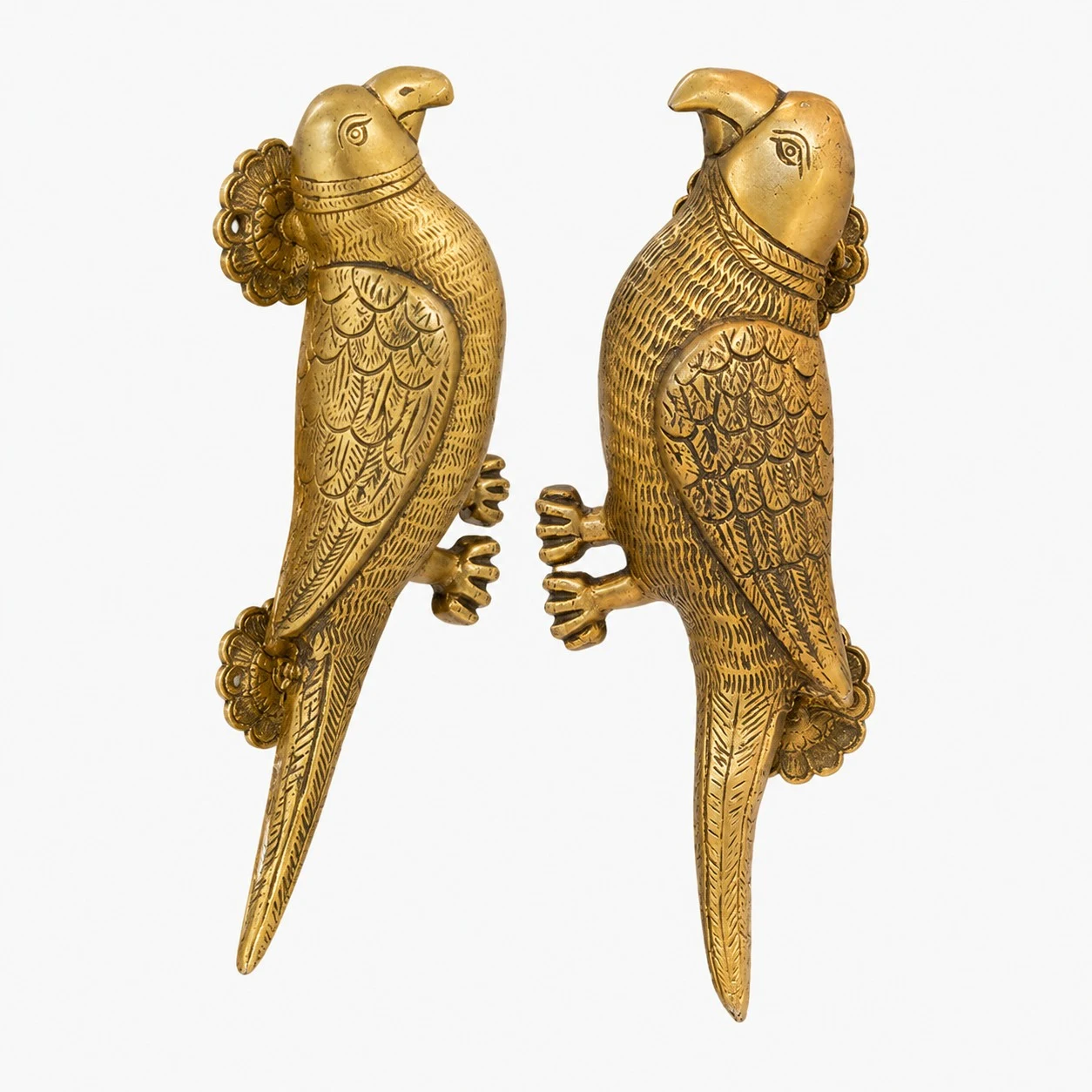 Maniglie per porte in ottone realizzate a mano con motivo a animali - Uccello primaverile in ottone anticato standard